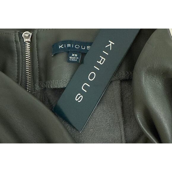 Kirious Faux Leather High Rise Zip Back Festive Olive Green Midi Skirt XS NWT - Picture 4 of 5
